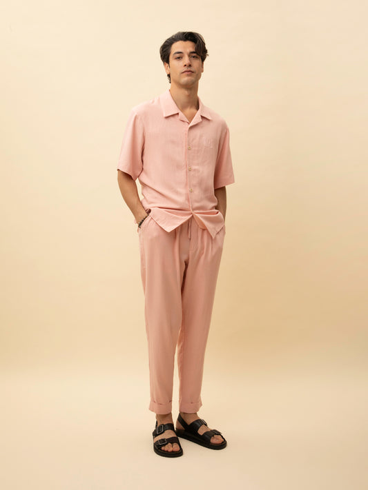 ELASTICATED-WAIST PANTS PINK