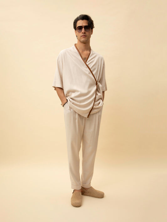 ELASTICATED-WAIST PANTS BEIGE