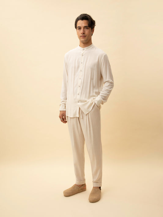 ELASTICATED-WAIST PANTS BEIGE