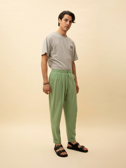 ELASTICATED-WAIST PANTS MINT