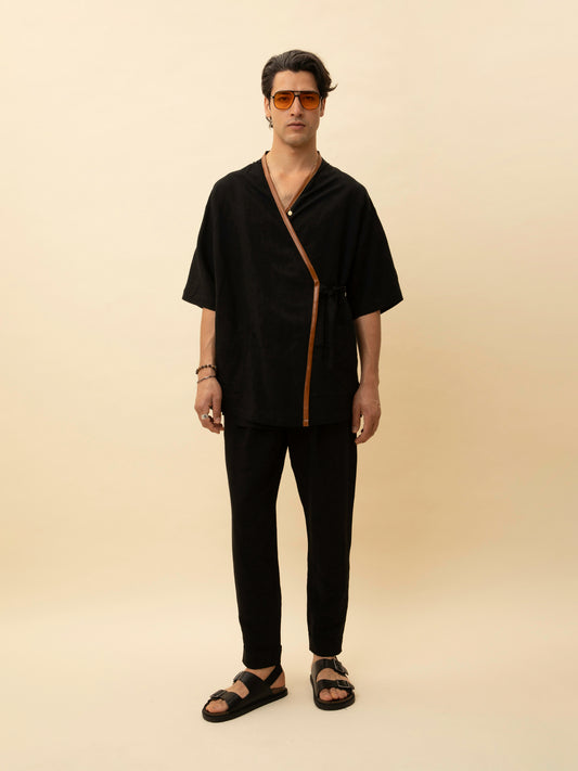 ELASTICATED-WAIST PANTS BLACK