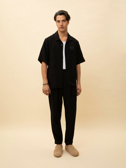 ELASTICATED-WAIST PANTS BLACK