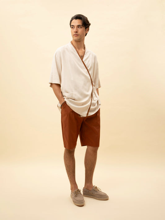 PLEATED TAILORED SHORTS COGNAC