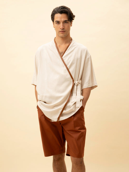 PLEATED TAILORED SHORTS COGNAC