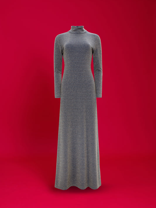 HIGH-NECK LUREX GOWN NAVY BLUE