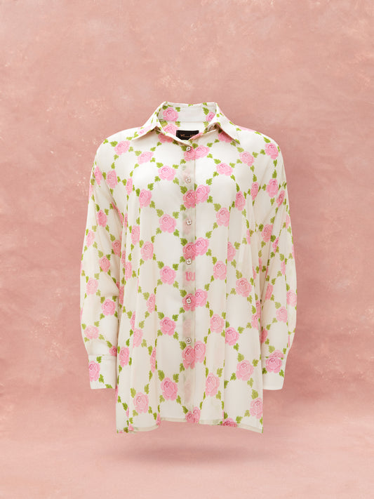 OVERSIZED CHIFFON SHIRT - ROSES