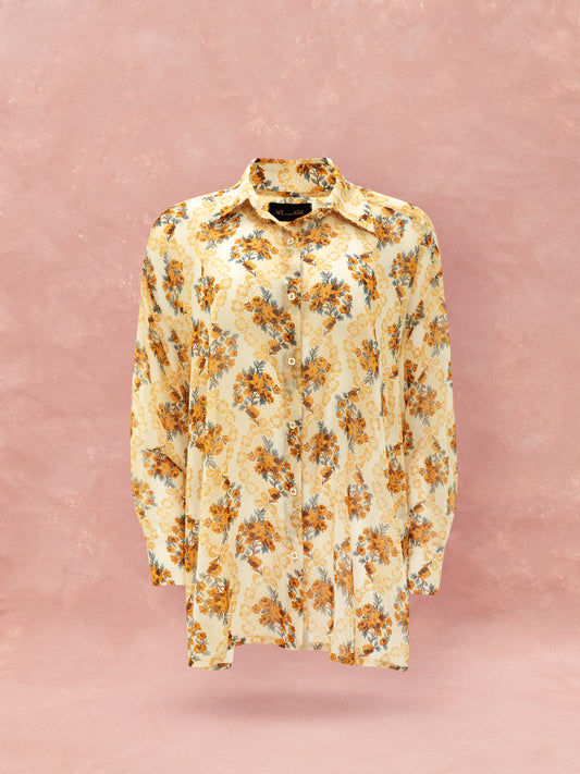 OVERSIZED CHIFFON SHIRT - LACE BOUQUET CREAM