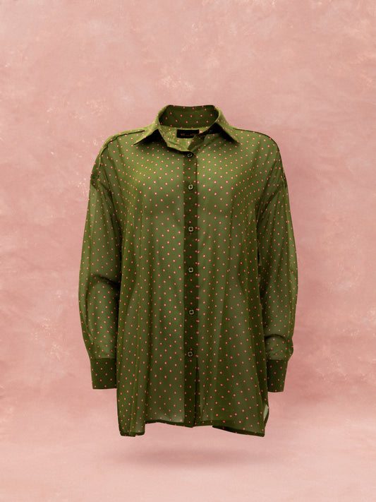 OVERSIZED CHIFFON SHIRT - FLORAL DOT LIME